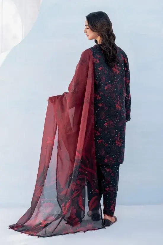 LAWAN 3P Embroidered Red Black Suit Set